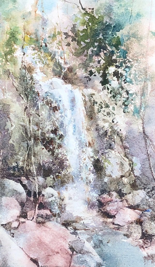 watercolour painting of a waterfall