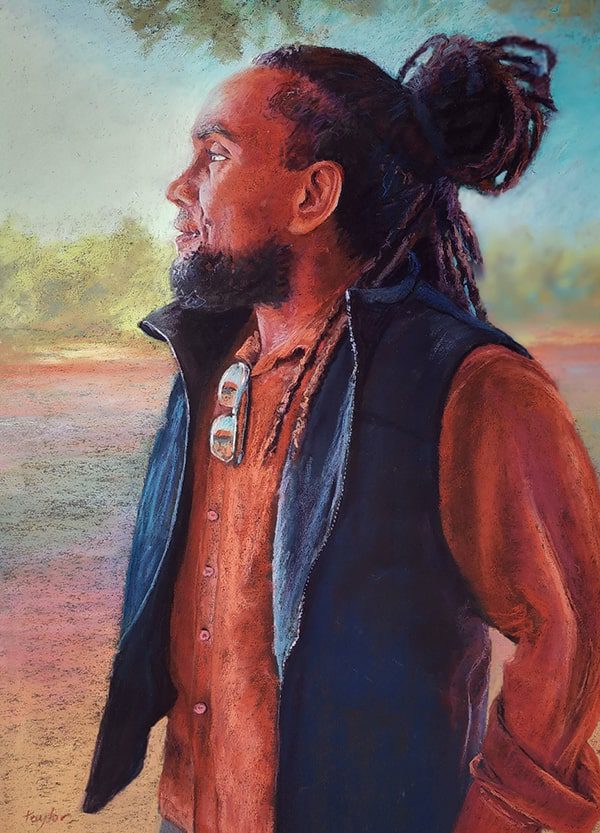 pastel painting of a man side view