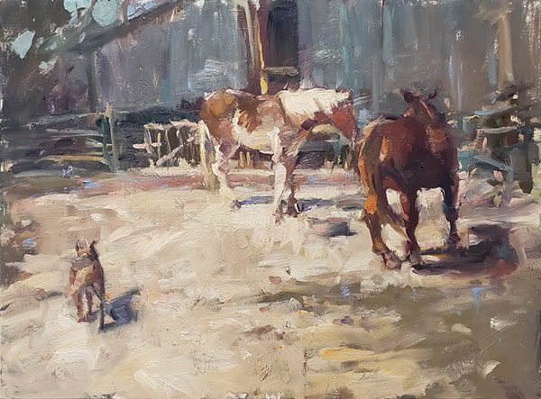 online oil painting class with horses
