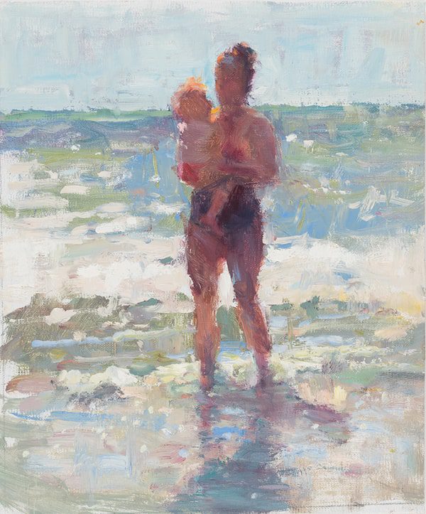 oil painting of a woman at the beach