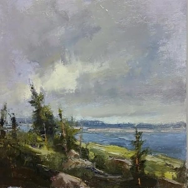 oil painting of a coastline