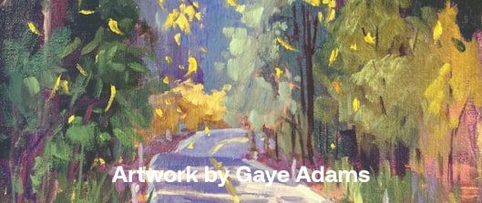 Plein Air artwork of a road and trees
