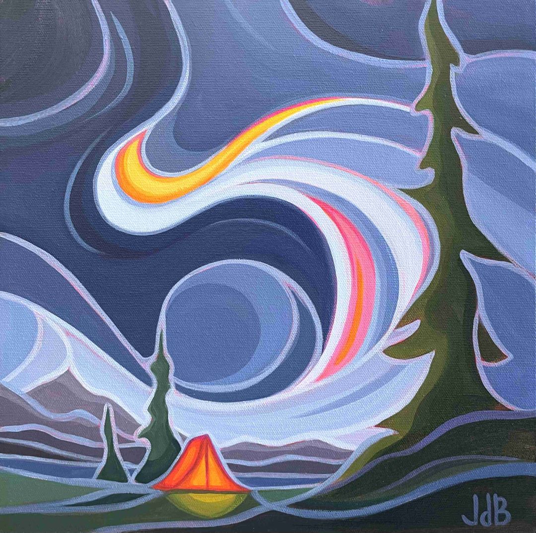 #23-013 - Giggles & Ghost Stories -12x12 - Julie deBoer_min .jpg artwork of a campfire