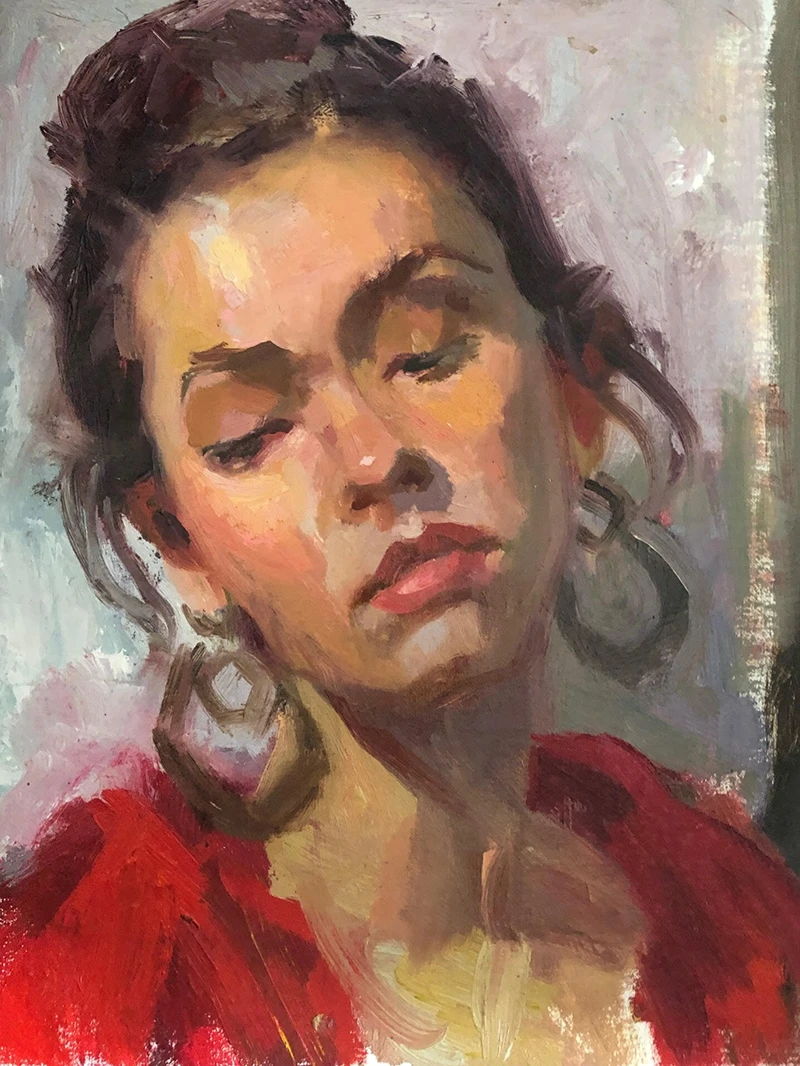 Online Oil painting tutorial of a woman in bed