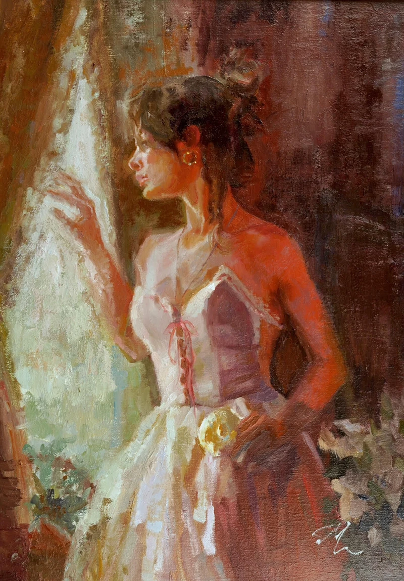 Online Oil painting tutorial of a girl in a mirror
