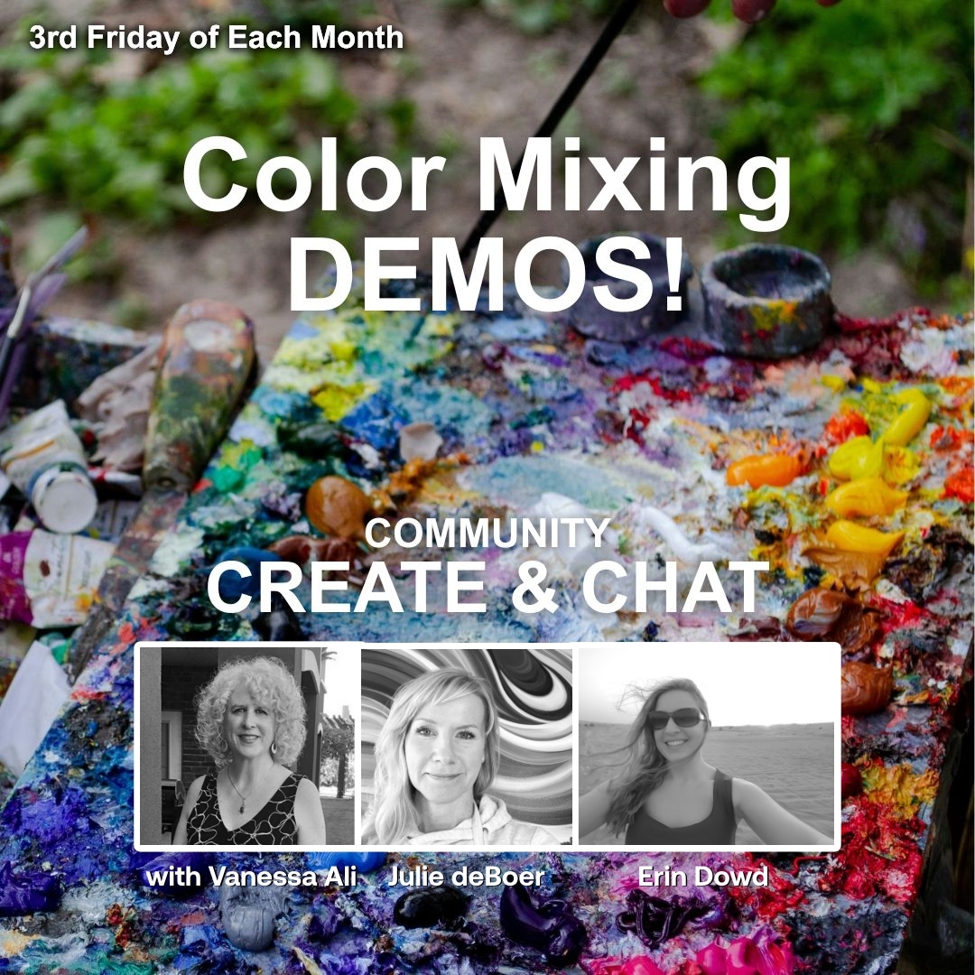 Create & Chat Graphic - Vanessa, Julie, Erin - Color Mixing Demos Community Meetup