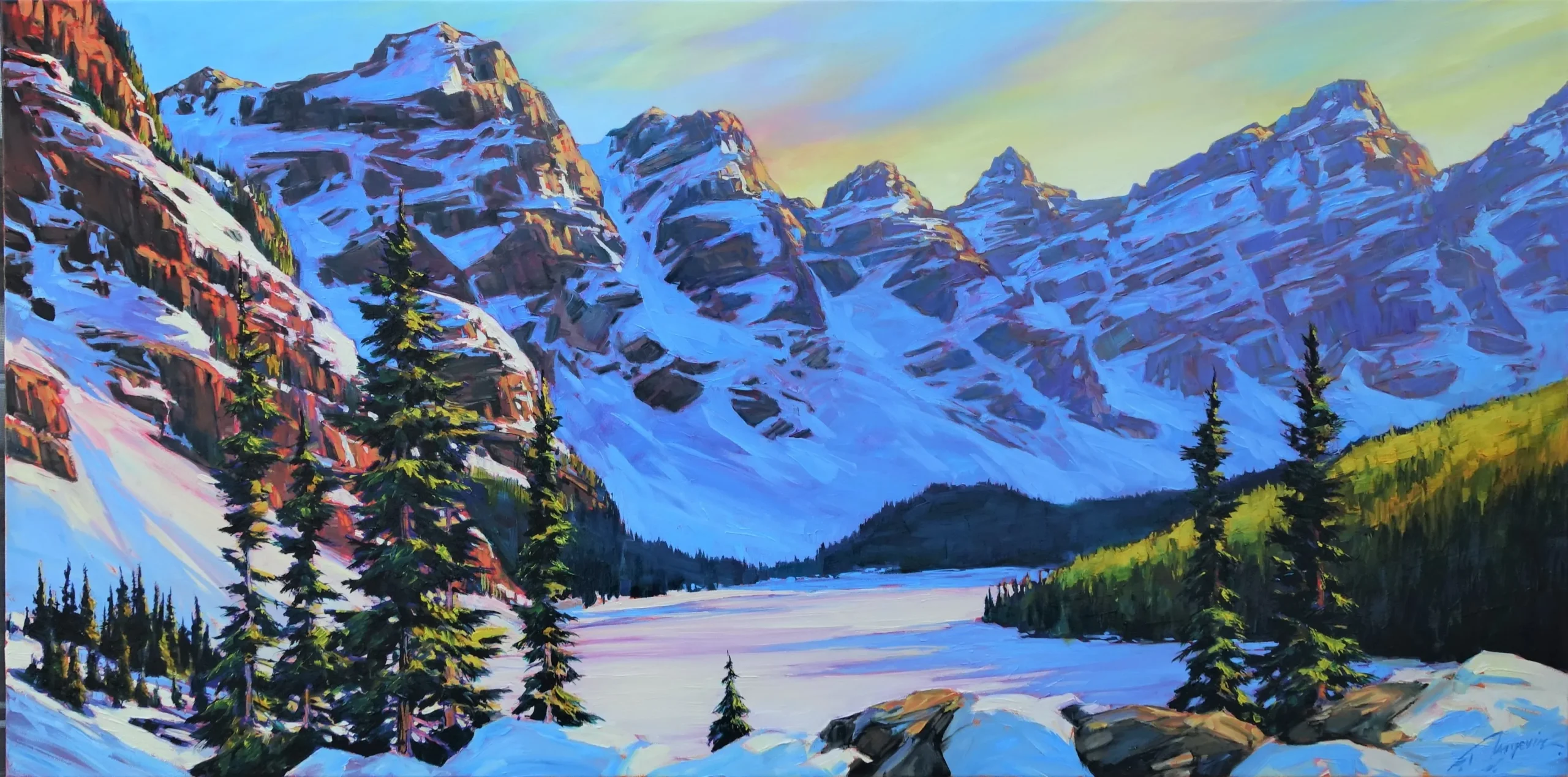moraine in winter 30x60 oc Create Colorful Interiors in Watercolor